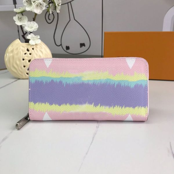 

original luxury design purse escal zippy wallet double hasp wallet fold card holder passport women key pouch purse with box, Brown;gray