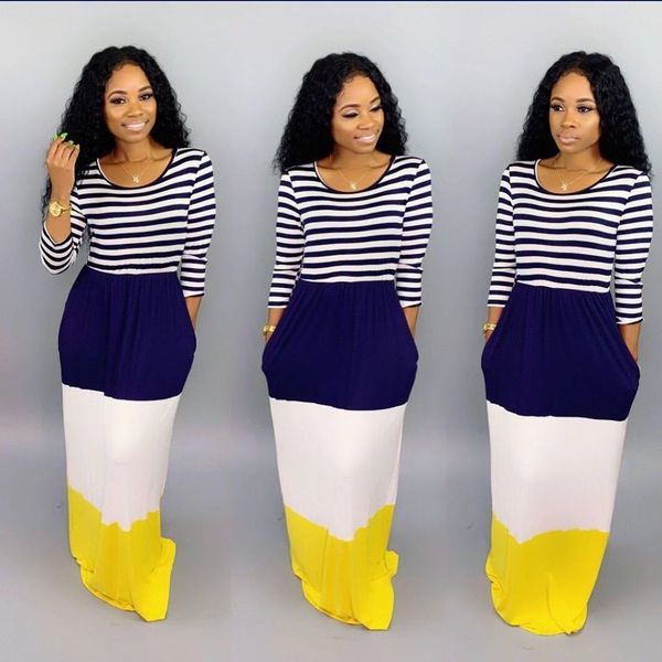 

z032 selling new style custom long sleeve patchwork maxi dresses women summer