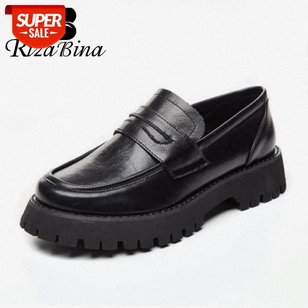 

rizabina women real leather pumps round toe thick bottom slip on shoes lafers classic ladies footwear spring size 34-41 #ml8d