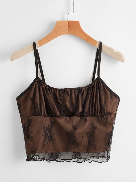 

plus contrast lace cami p3ax#, Black