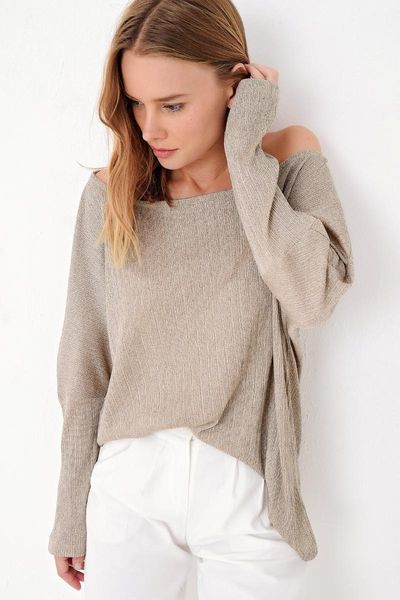 

trend alacati style women lilac boat neckline knitted blouse alc-015-047-nye, White