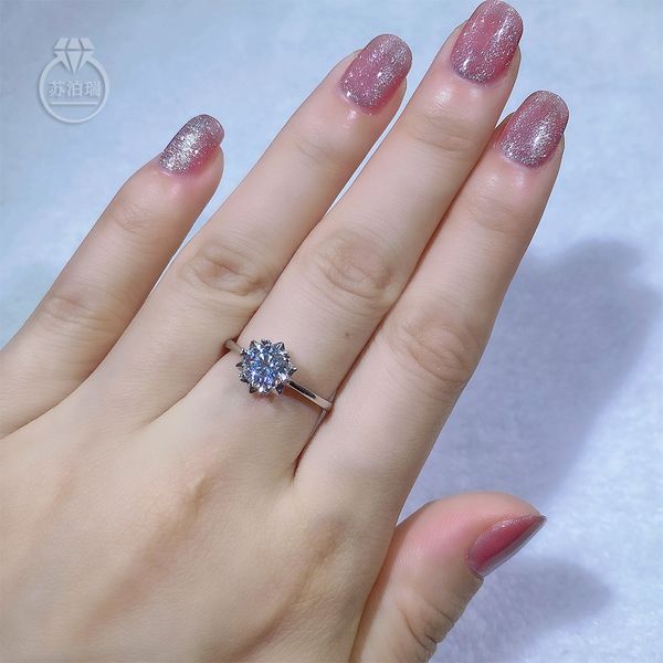

real 100% moissanite ring size 6.5mm 1ct adjustable resizable snowflake design 925 sterling silver lab diamonds anniversary ring fashion des