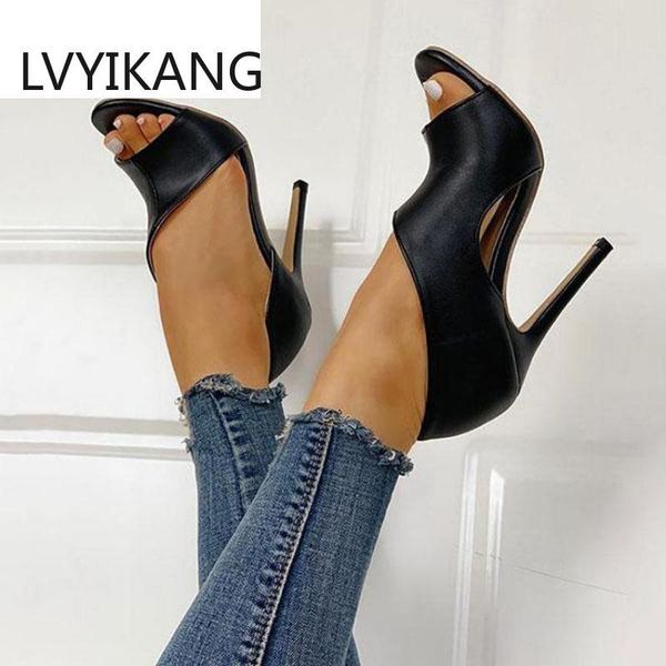 

fashion solid color casual open toe super high heel fish head pumps rome peep toe heels gladiator ladies summer sandals, Black