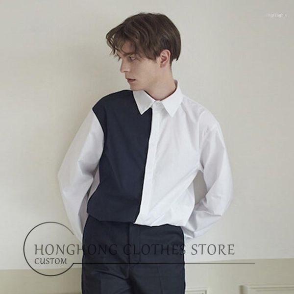 

s-6xl plus-size men's wear runway new design black and white men's shirt tailored loose long sleeves men1, White;black