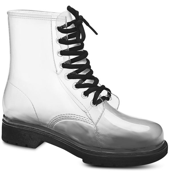 

aleafalling women rain boots mature lace up waterproof lady transparent candy colors ankle outdoor girl's shoes aw18 y200115, Black