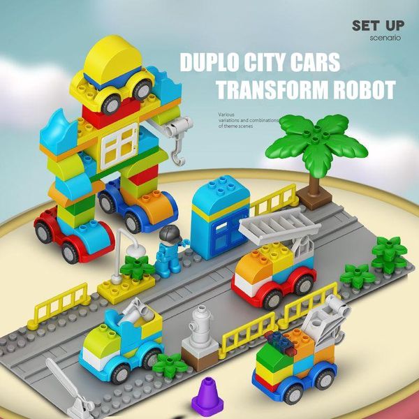 

children education diy city toys gifts big building bricks transform robot hollow duplo cars blocks juguetes for kids boys girls yxlagn