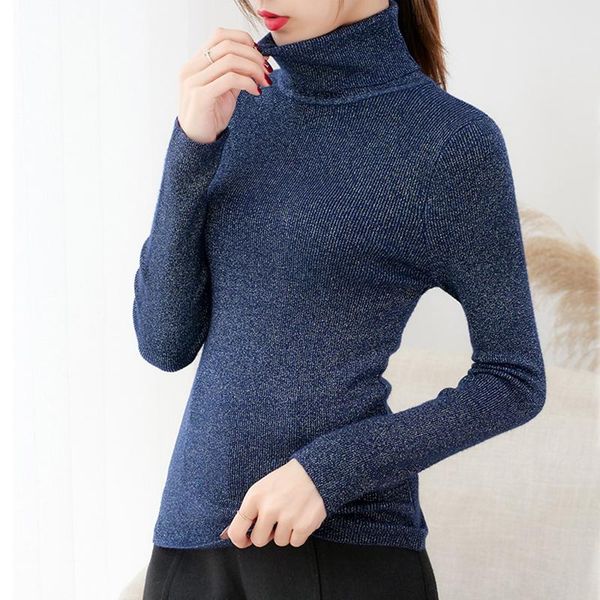 

shiny lurex autumn winter turtleneck sweater women long sleeve pullover women basic sweaters 2020 korean style knit femme bbyhij, White;black