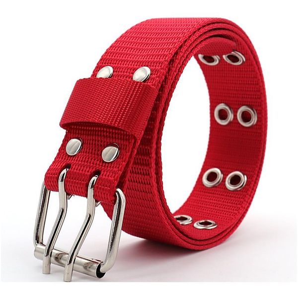 

new nylon material mens women belt luxury design double grommet hole buckle waistband fashion jeans belts wa jllxxk, Black;brown