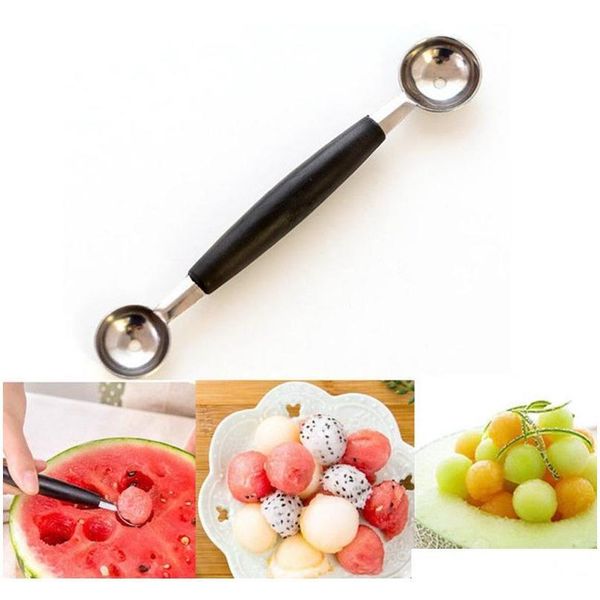 

double-end ice cream scoop stainless steel fruit spoon melon baller carving knife multi function spoon stacks y4pe6