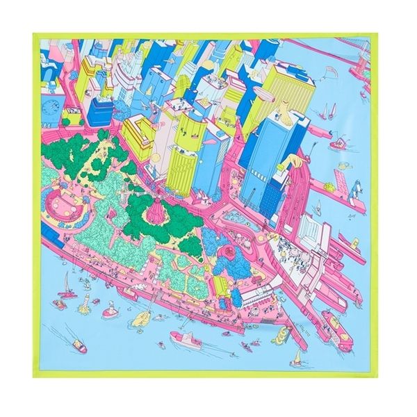 

90cm beach city foulard twill silk women square shawl brand hijab scarf bandana leopard handmade curled head scarves y201007, Blue;gray