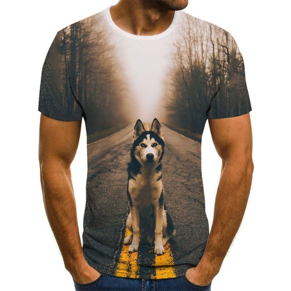 

brand 3d wolf head man round collar 3d print shirts hentai anime humor men clothing