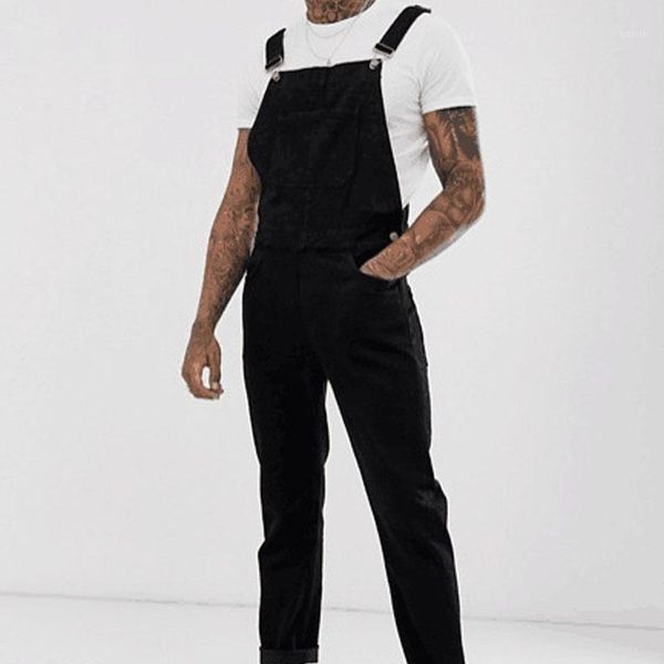 

2020 new men's sling denim jumpsuit slim men's jeans one-piece sling strap jeans pants slim fit for men vaqueros hombre1, Blue