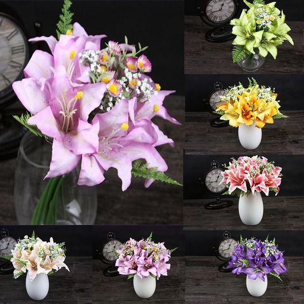 

1 bouquet 6 head six lily bouquet simulation flower wedding wedding decoration props home desk decoration