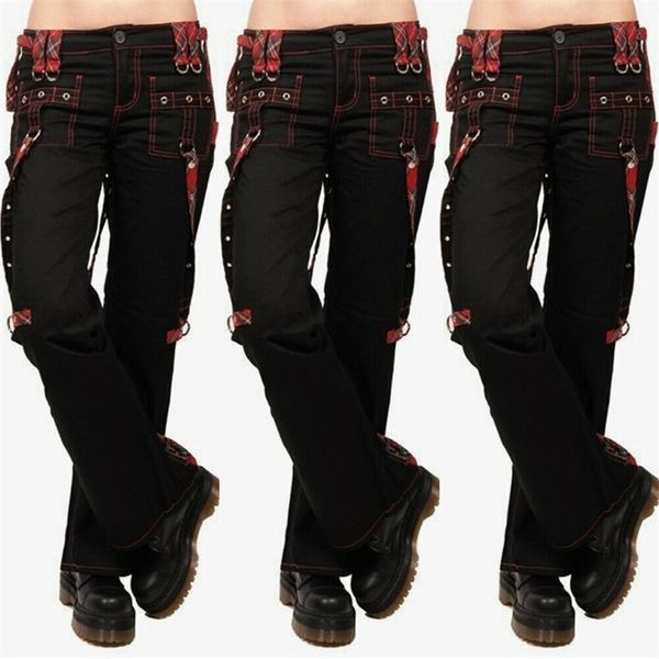 Bayanlar Kargo Pantolon Yüksek Bel Siyah Streetwear Vintage Punk Goth Pantolon Kadın Yaz Pantolon Rahat Uzun Pantolon Joggers D30 201031