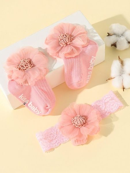 

baby flower decor hair band & socks she, Slivery;white