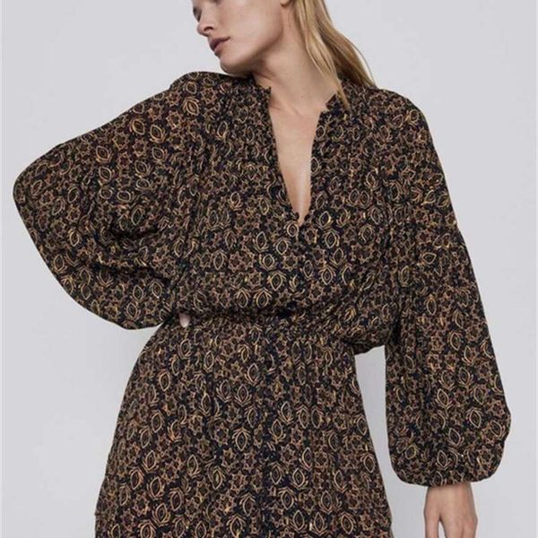 

women's autumn za2020ra wear the same and winter new fashionable light mature style long sleeve printed casual dress, Black;gray