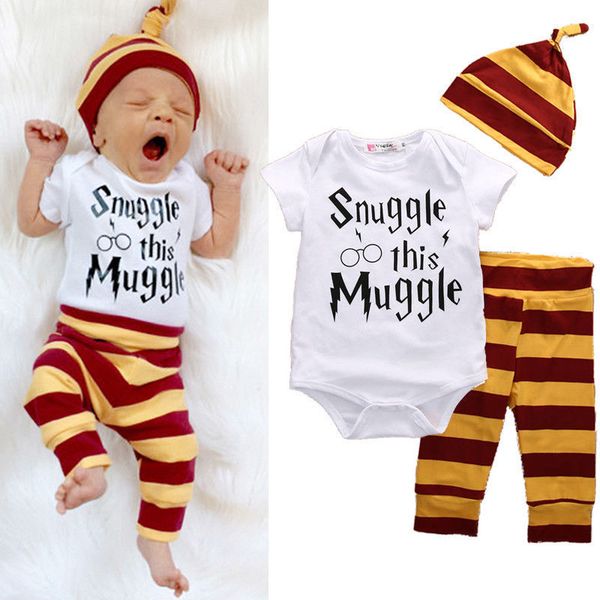 

new baby boy clothing set short sleeved printing romper +pants+hat fashion baby boys girls clothes newborn 3pcs suit q1221, White