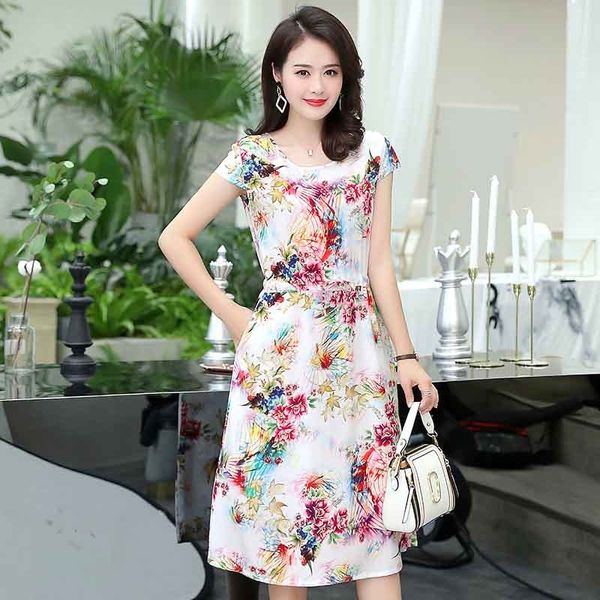 

2021 new summer vestidos women vintage dress short sleeve o-neck women's elegant printing casual dresses female i4a7, Black;gray