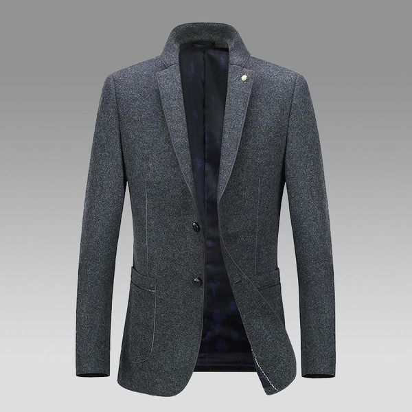 

woollen suit men's spring and autumn men's coat woollen blazer business casual jacket single suit man, Black