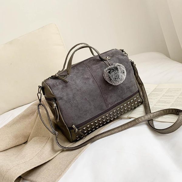 

rivet women's handbags faux fur ball ladies shoulder bag large capacity female messenger bag travel business bags 2020 new