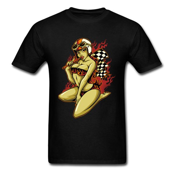 

pin up girl with racer flag tshirt woman s clothes summer black sport hooded sweatshirt hoodie men t shirt