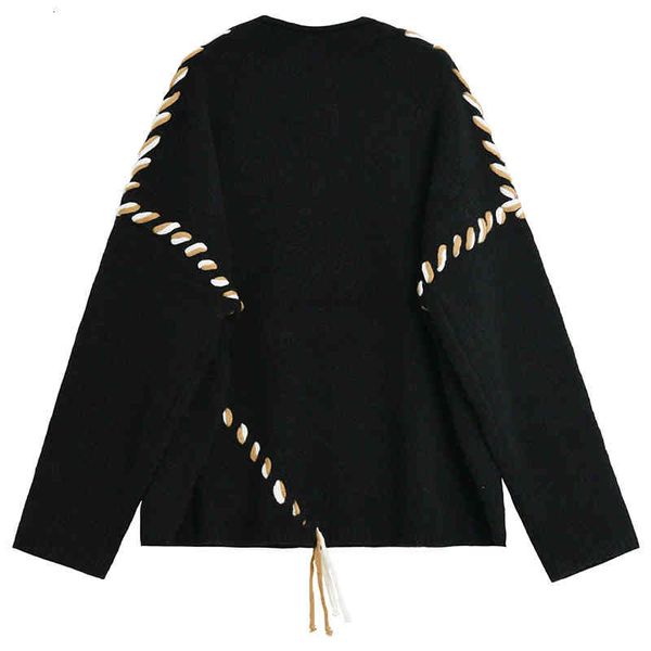 

women's sweaters [eam] bandage big size knitting sweater loose fit round neck long sleeve women pullovers fashion autumn winter 2022 1d, White;black