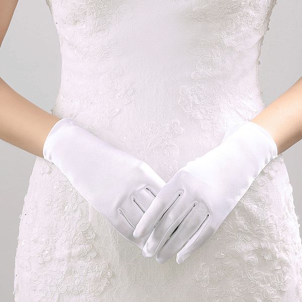 Luvas de casamento curtas dedo para mulheres punhos de cetim de ivoragem feminino Luva nupcial Luva de noiva Acessorie