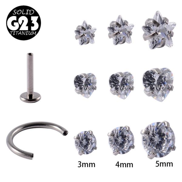 

1pc g23 titanium gem labret lip ring star zircon horseshoe barbell crystal ear cartilage tragus helix lobe piercing q jllxbc, Silver