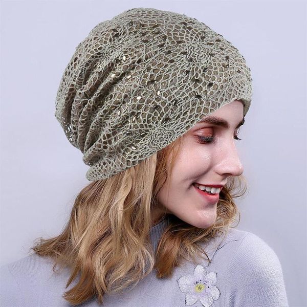 

women rhinestone studded knitting hair loss cotton blend lace chemotherapy cap autumn sleeping hollowed out turban hat wrap thin, Blue;gray