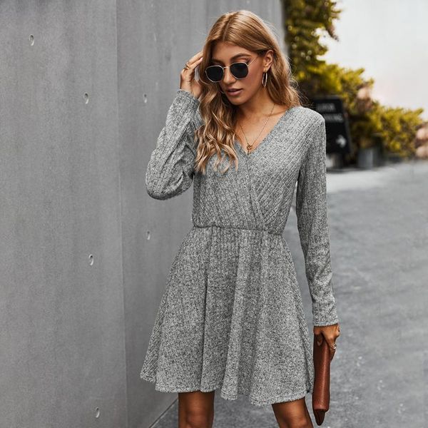 

vestidos autumn knit midi dresses for women casuales kleid robe negros sukienka long sleeve casual knitted red green black dress, Black;gray