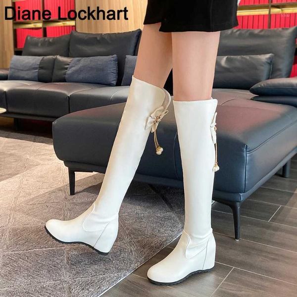 

boots slim over the knee women bow high heels lady platform shoes autumn thigh female wedges winter bottes1, Black