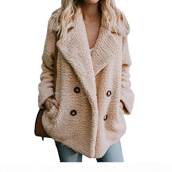 

women's lapel jackets winter coat women wool blend cardigans overcoat warm jumper fleece faux fur plush coat hoodie plus size, Black