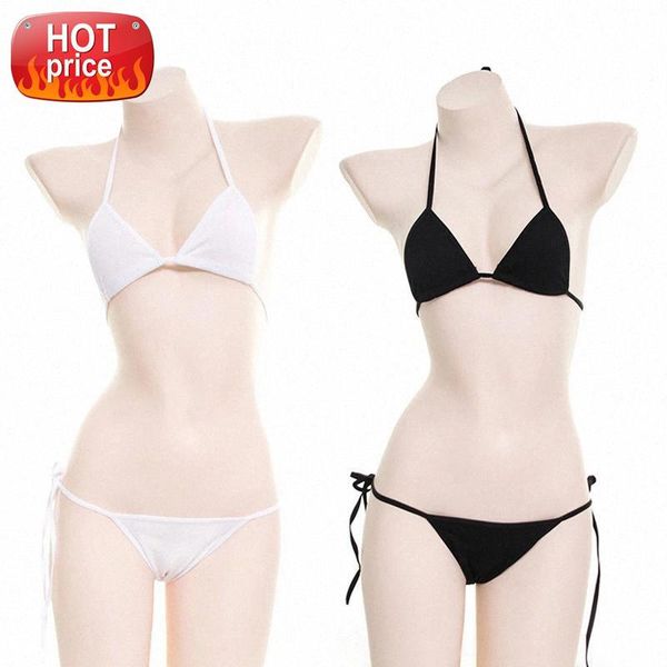 

micro bikini kawaii cotton lingerie set cute underwear set white black bra and panty exotic anime cosplay stripper clothes #il78, Black;white