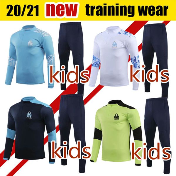 

20 21 olympique kids training wear de marseille soccer jersey 2020 2021 om benedetto kamara football shirt thauvin payet gustavo long sleeve, Black;yellow