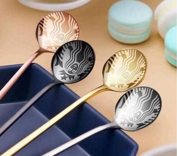 

gold starbucks stainless steel spoons coffee milk small round dessert mixing fruit tea spoon factory supply