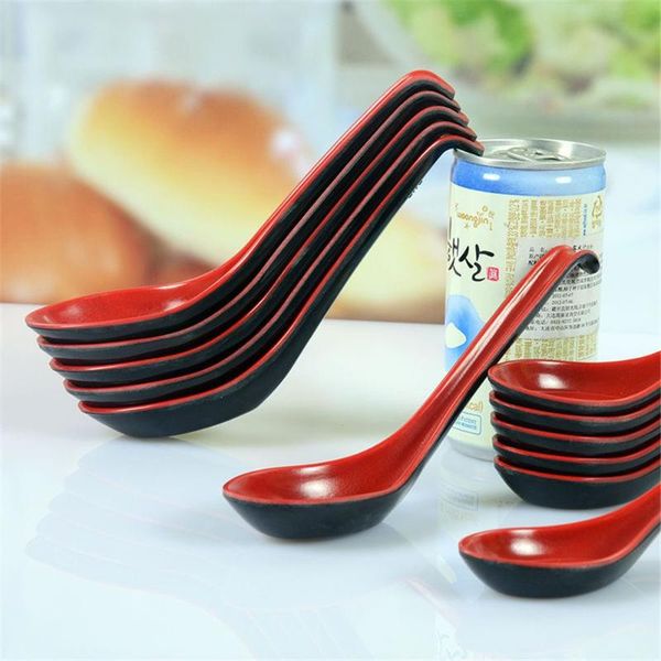 

1 pcs red black color home flatware japanese plastic bowl soup porridge spoon hot