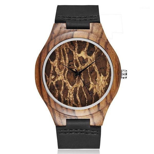 

creative mens black leather wood watch unique simple design fashion stylish wooden wrist watch men clock relogio masculino gifts1, Slivery;brown