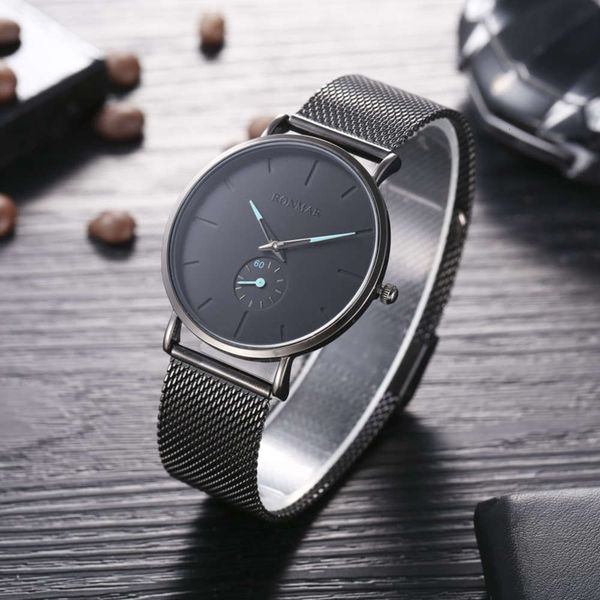 

milan men's watch 2019 new thin steel belt student waterproof quartz watch two pin and a half non mechanical men's watch, Slivery;brown