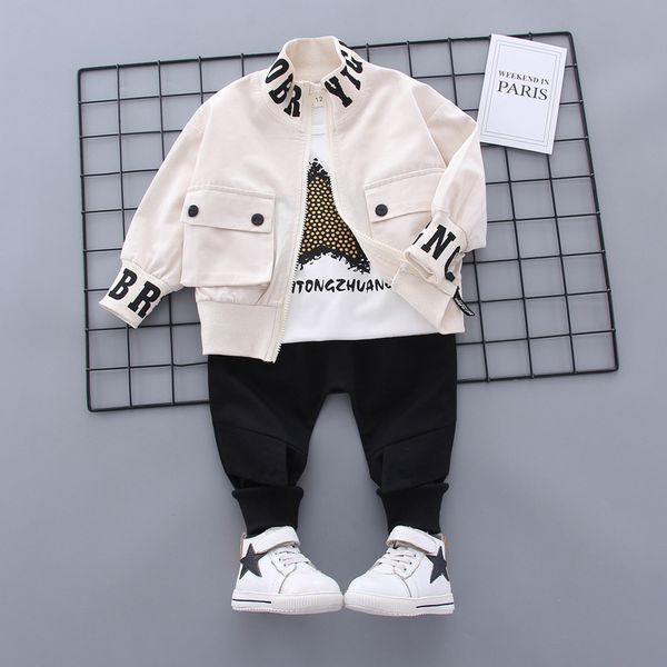

new spring autumn children cotton clothes baby boys printed t shirts coat pants 3pcs/sets infant kids fashion toddler tracksuits lj200831, White