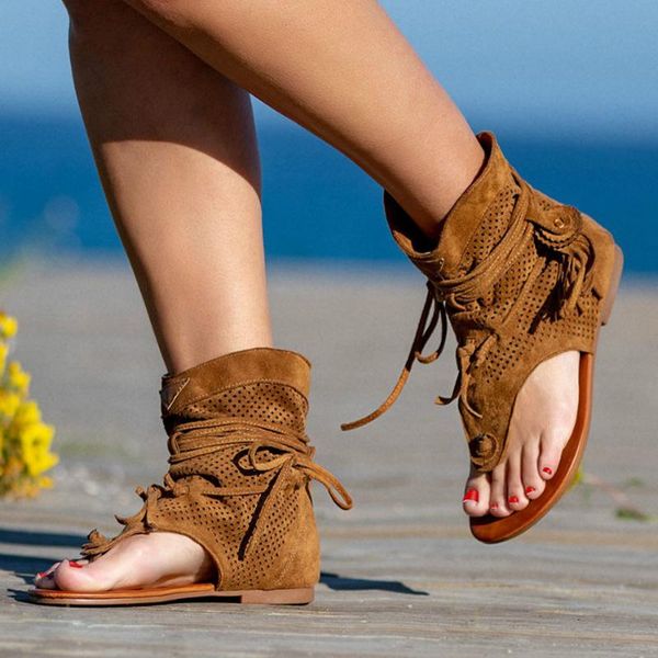 

sandals fringed hollow side flat flip flops round toe casual, Black