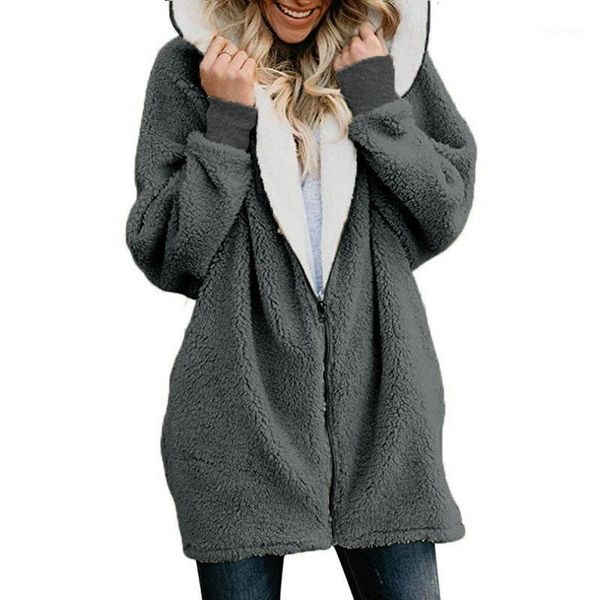 

2019 new women faux fur coat winter warm plush jacket female hooded casual fluffy oversize teddy bear coats plus size1, Black;brown