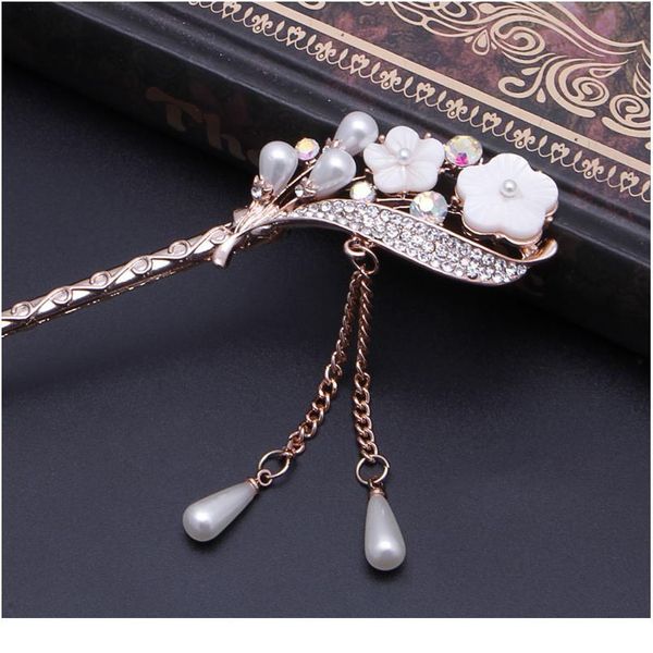 

women elegant secluded orchid bobby pin fashion hairpin rhinestone hair stick women wmtogd, Silver