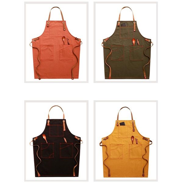 

aprons canvas denim chef for kitchen bbq cooking apron women men custom logo baking bib