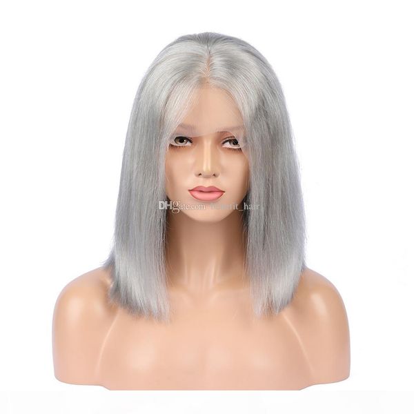 

silver grey color bob haircut wig glueless full lace wig 130% density grey color virgin human hair lace front wig natural hairline, Black;brown