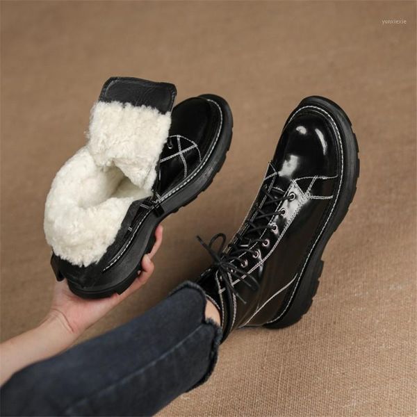 

winter women boots fur integrated leather real fur boots platform shoes large size snow are essential in winter1, Black