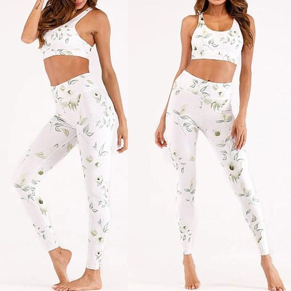 

sagace 2 piece set womens vest yoga wear print gym fitness suit high waist hip long pants yoga workout blouse pant suit a17, White;red