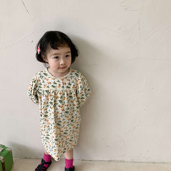 

sweet new product 2021 beau spring floral children's sve cute round neck drs long skirt q556 q556, Red;yellow