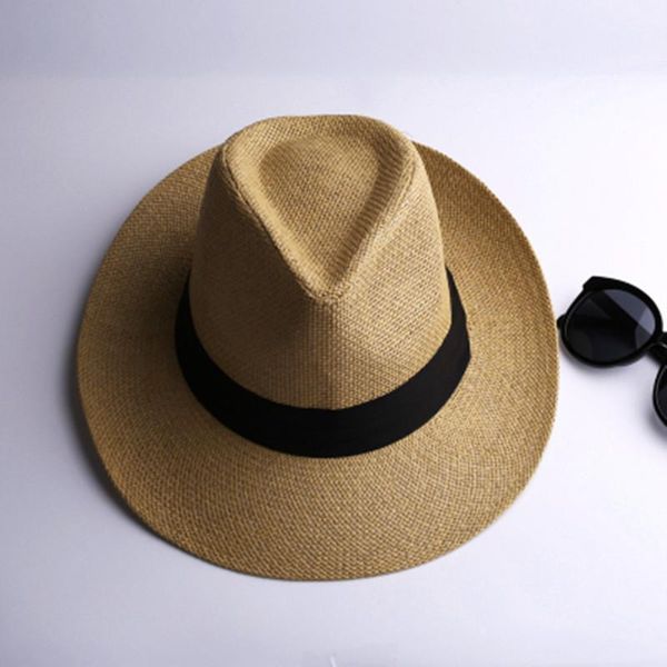 

Summer big brim straw hat men's jazz hat men's fashion Korean summer big brim beach sunscreen, Blue;gray