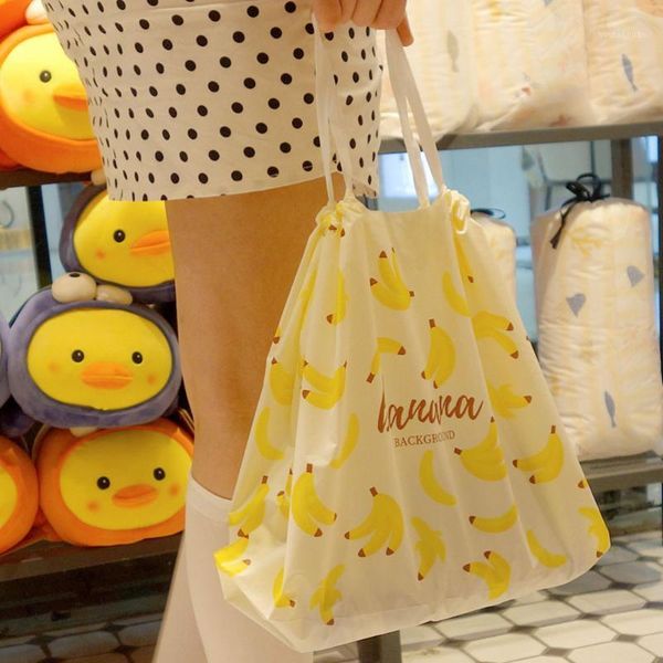 

50pcs drawstring gift bag banana pattern packing bags waterproof shopping pocket1