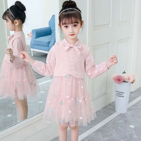

2021 and spring girls princs autumn woolen new children's knitted vt two piece drs jpqm, Red;yellow